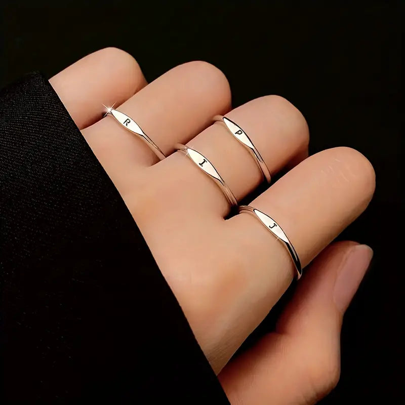 Initial Letter Pattern Thin Band Ring Elegant Ring