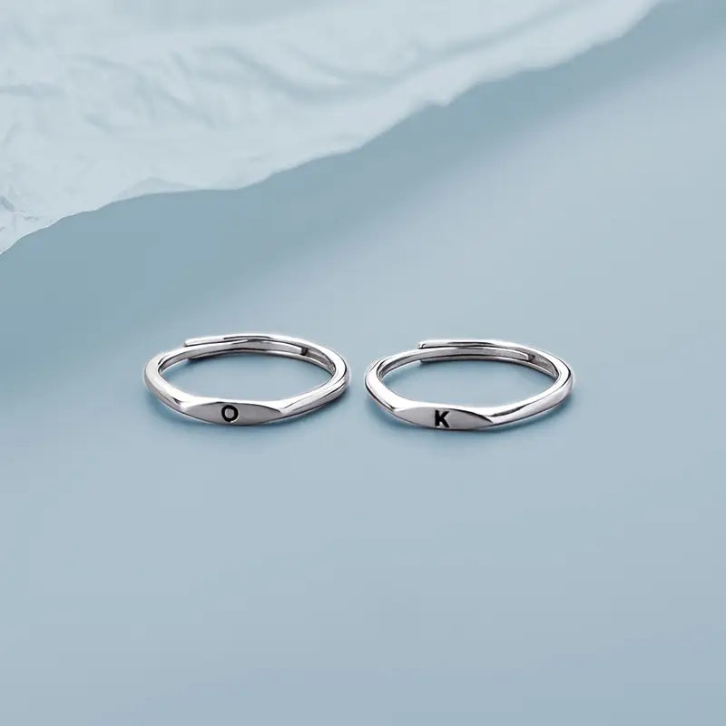 Initial Letter Pattern Thin Band Ring Elegant Ring