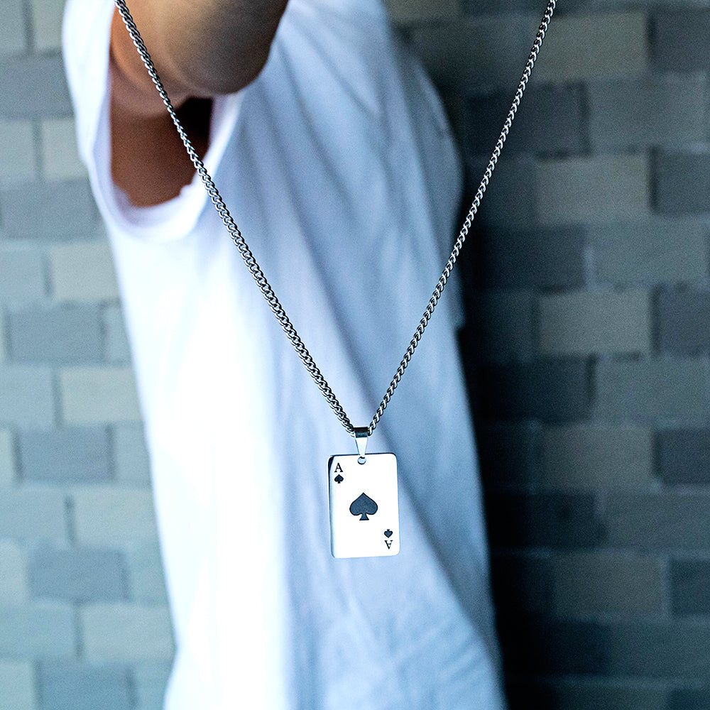 Men Playing Card Symbol Charm Necklace