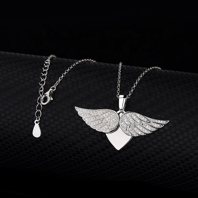 White Stone Angel Wings Necklace