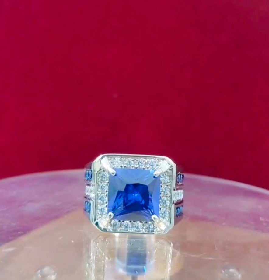 Italian Blue Square 925 Ring