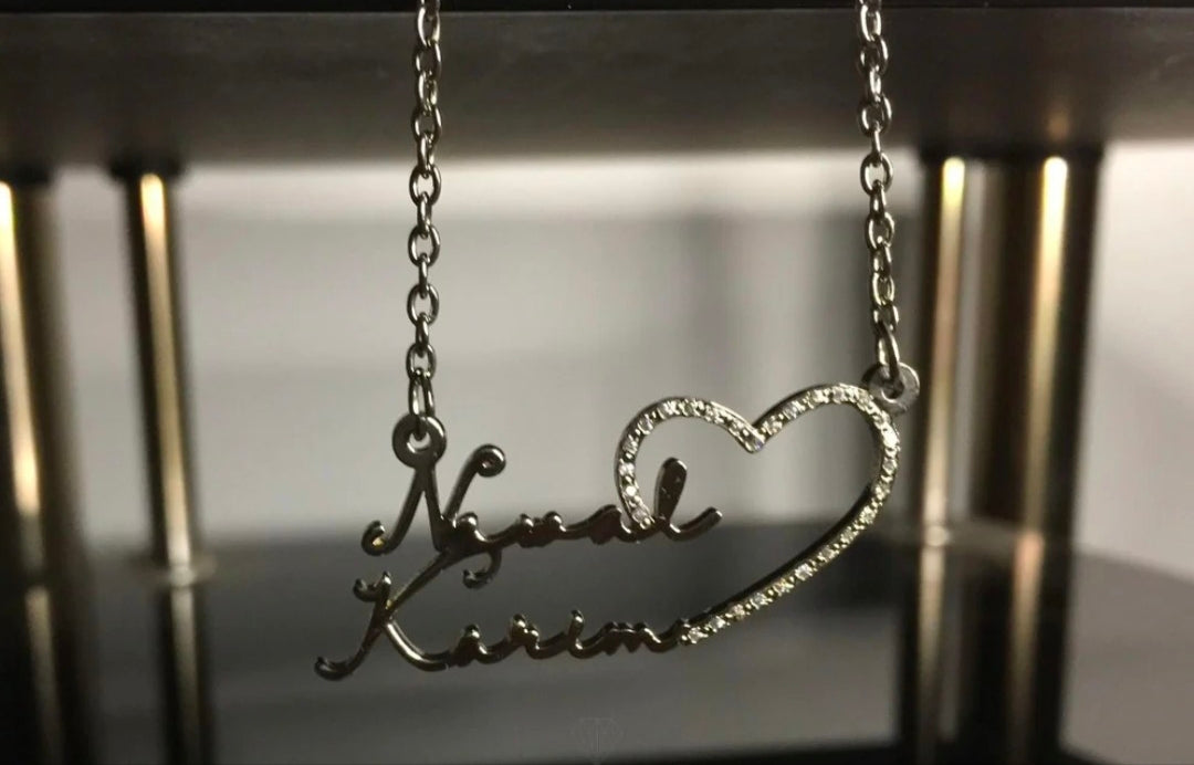 Double Name Necklace With Heart & Stone