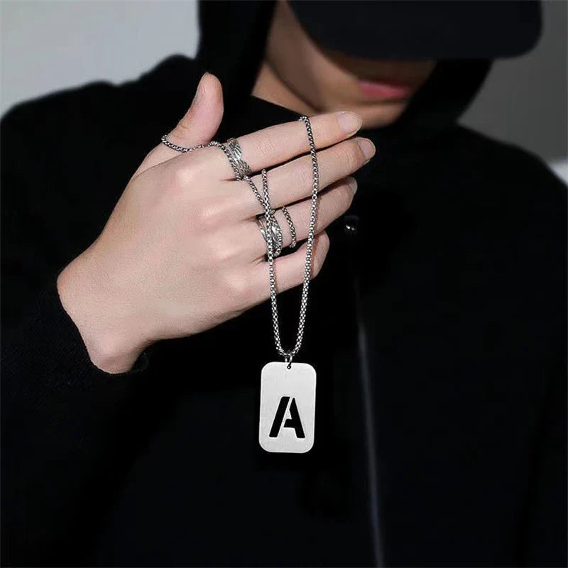 Hollow Letter Necklace Men's Hip Hop Stainless Pendant Necklace