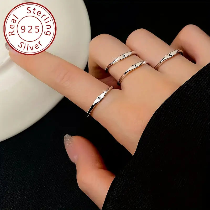 Initial Letter Pattern Thin Band Ring Elegant Ring