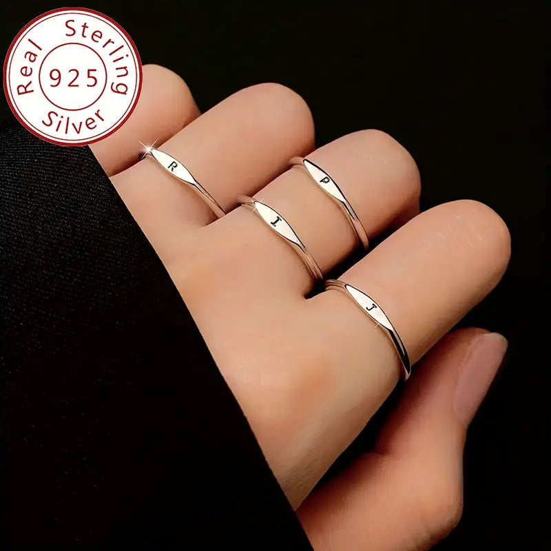 Initial Letter Pattern Thin Band Ring Elegant Ring