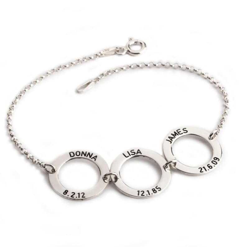 Silver Mom Bracelet with Kids Names & Birthday