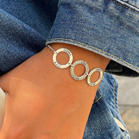 Silver Mom Bracelet with Kids Names & Birthday