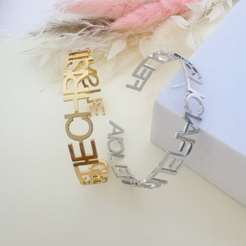 Custom Name Bracelet,Name Cuff Bangle