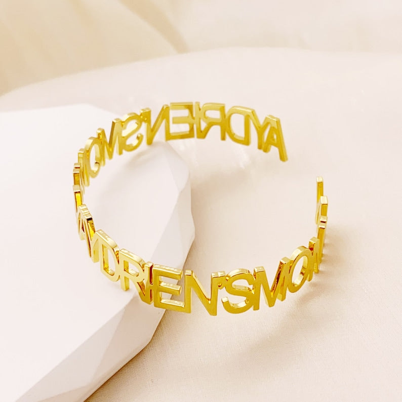 Gold Name Bangle, Custom Stylish Name bangle