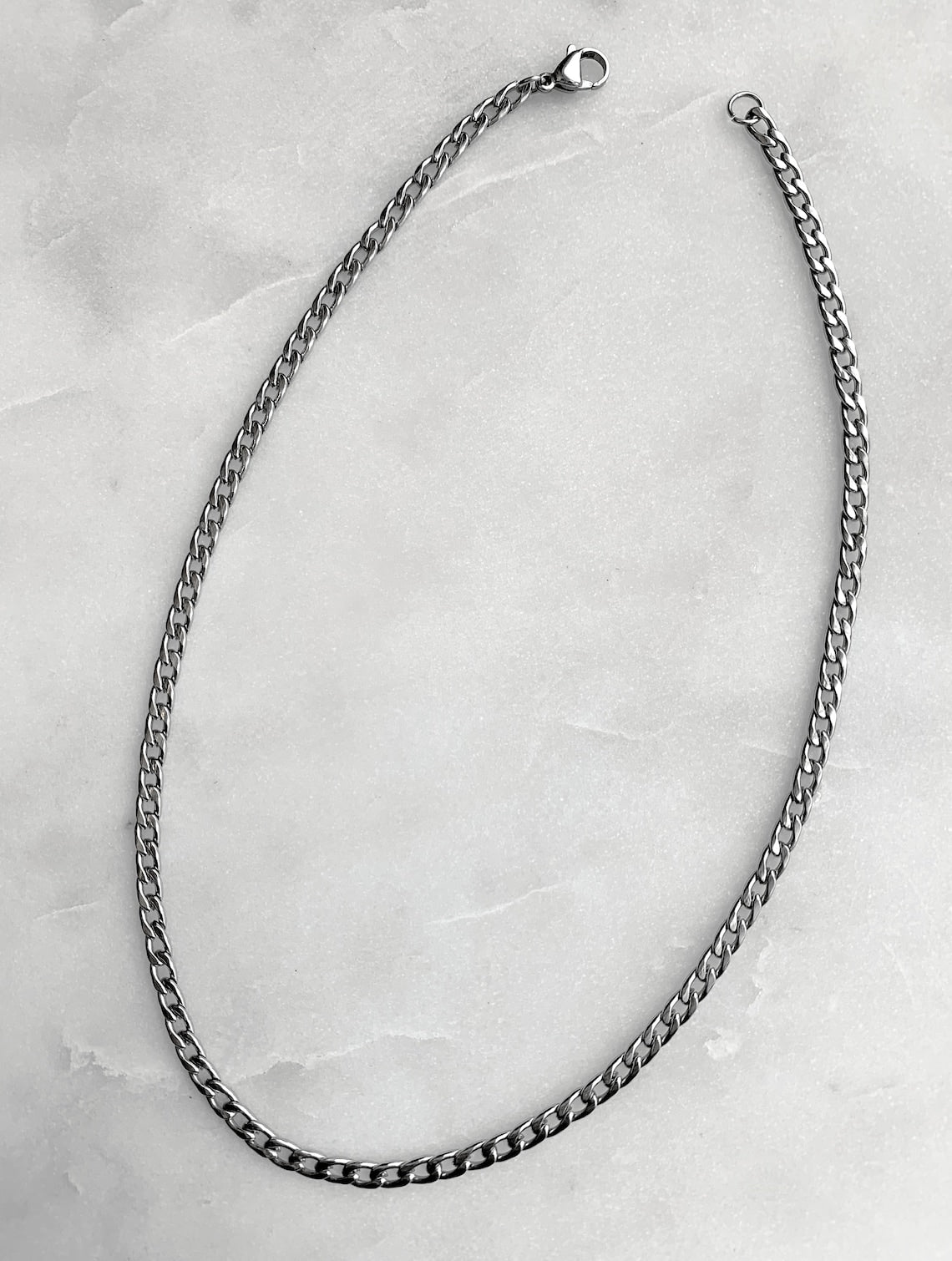 Silver 4mm curb chain necklace for men or women / stainless steel water safe non tarnish chain