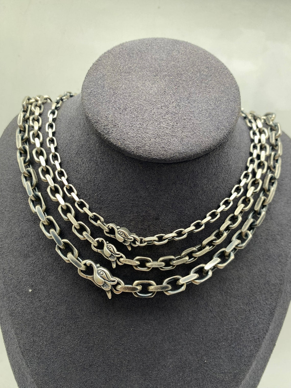 Dragon Necklace Men's Necklace Silver Necklace Chunky Necklace Cable Chain Silver 925 Oxidized Silver Chain