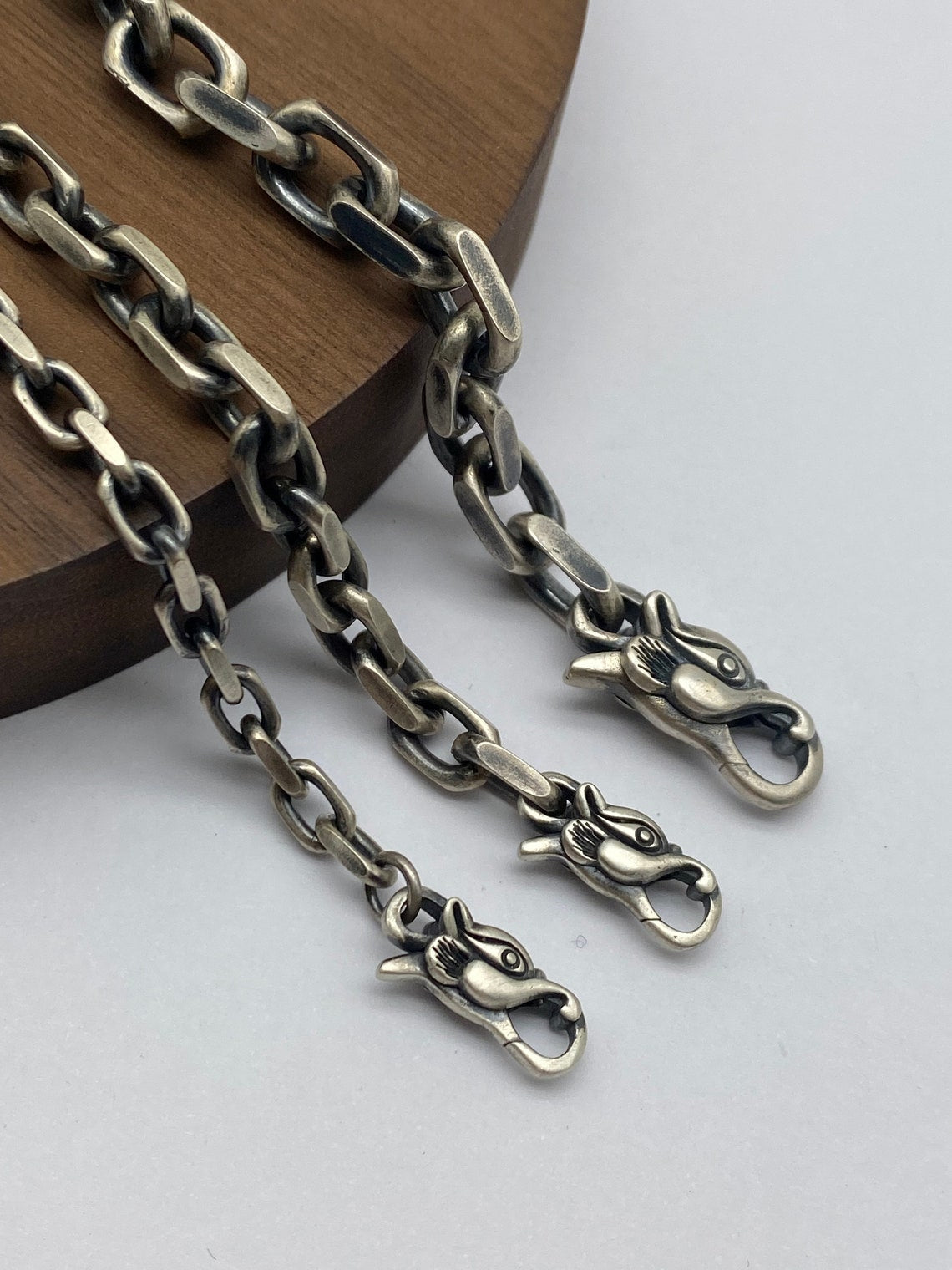 Dragon Necklace Men's Necklace Silver Necklace Chunky Necklace Cable Chain Silver 925 Oxidized Silver Chain