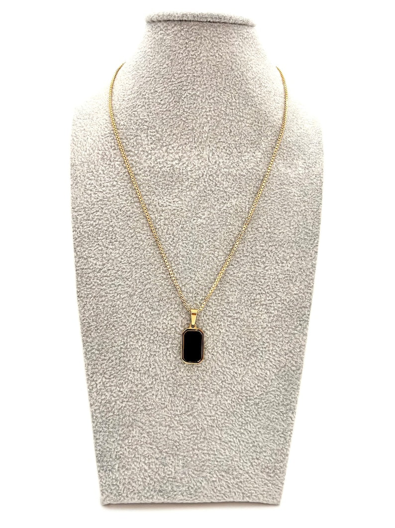 Black Pendant Necklace | Rectangle shape pendant