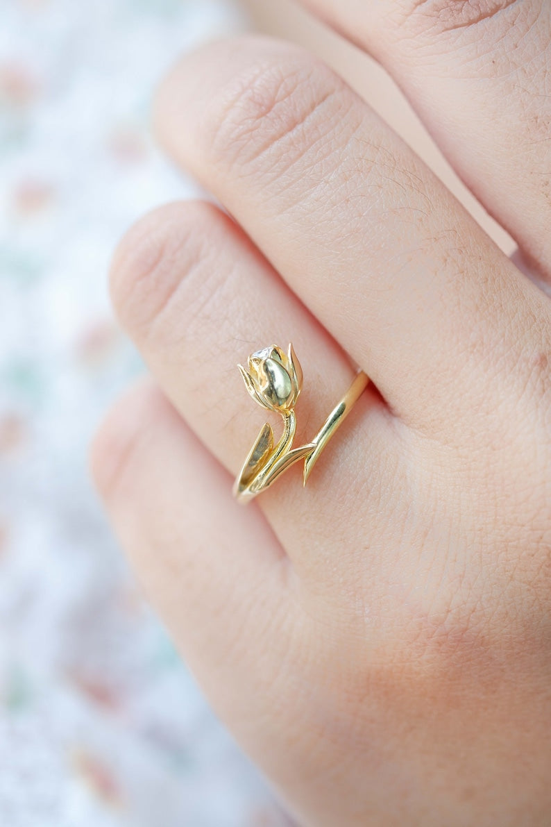 Tulip Flower Anniversary Adjustable Ring